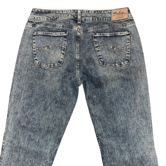 Silver Jeans Matrix Womens 32 35 Wide Leg Stone Wash Embroidered Stretch Blue - Picture 6 of 8